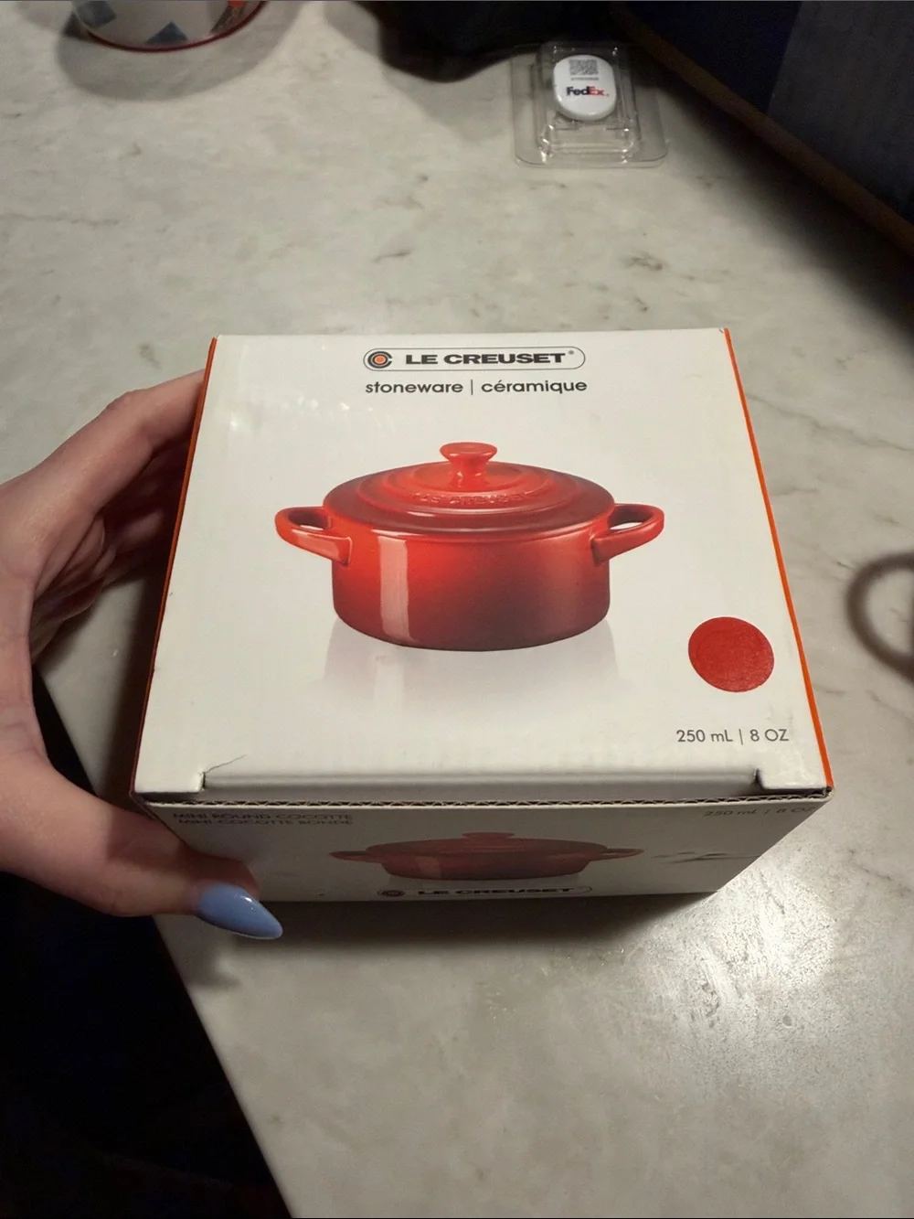 Two Le Creuset Red Mini Round Stoneware Cocotte